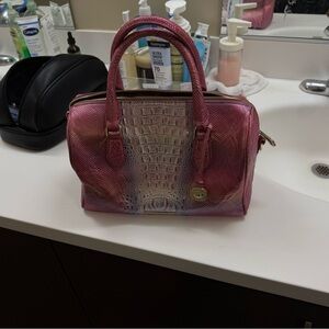 Brahmin Pink and Cream Embossed Satchel